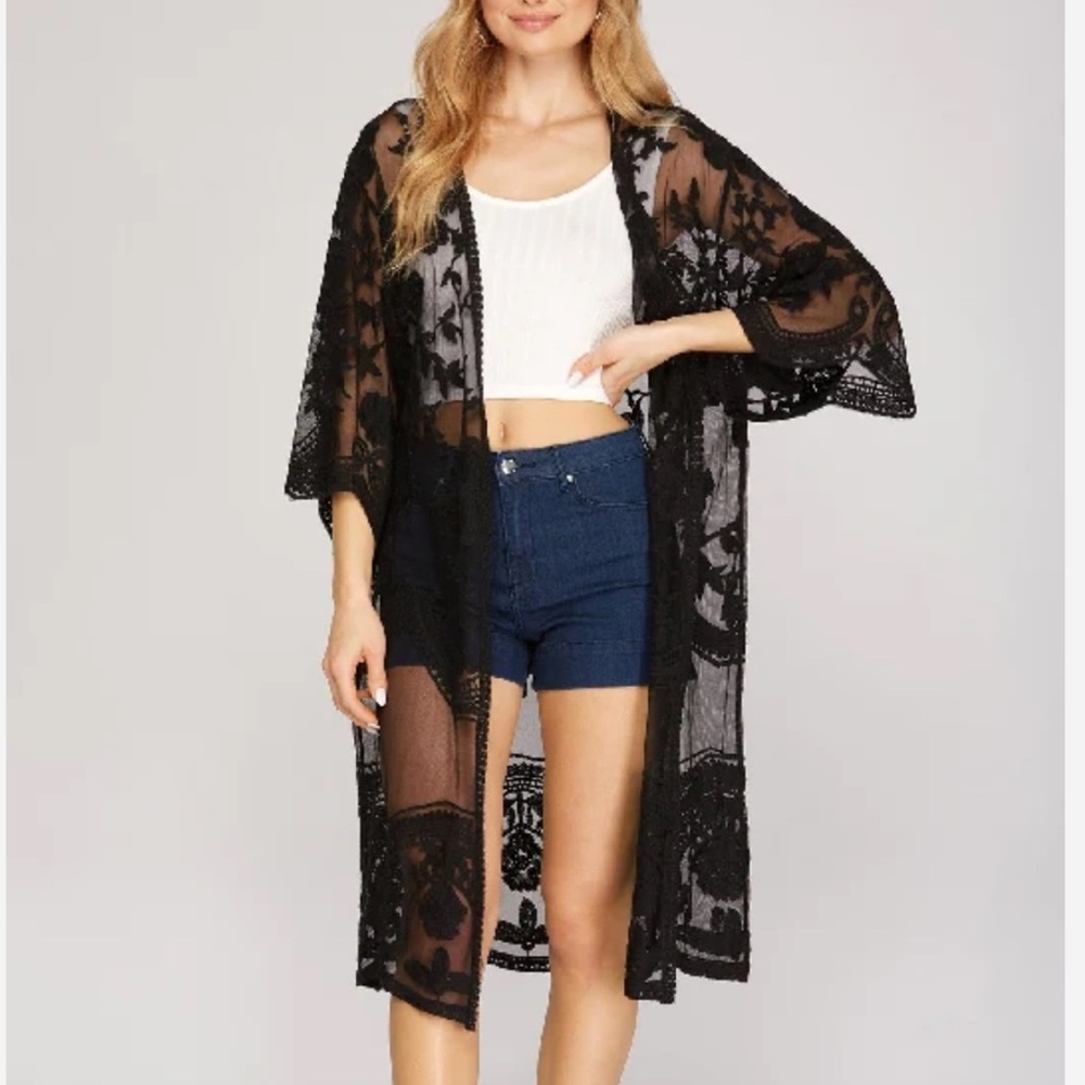 She + Sky Black Floral Lace Cover-Up